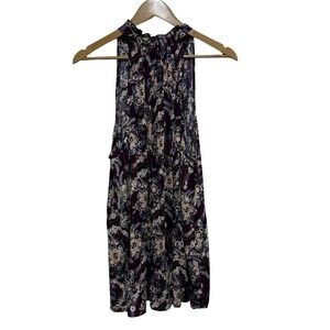 Torrid Blouse Womens 2X Purple Metallic Sleeveless Floral Lurex Gauze Tie Neck